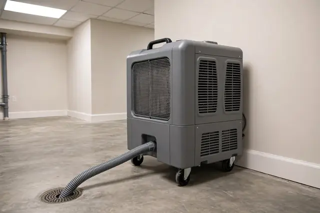 Basement dehumidifier controlling moisture after mold remediation