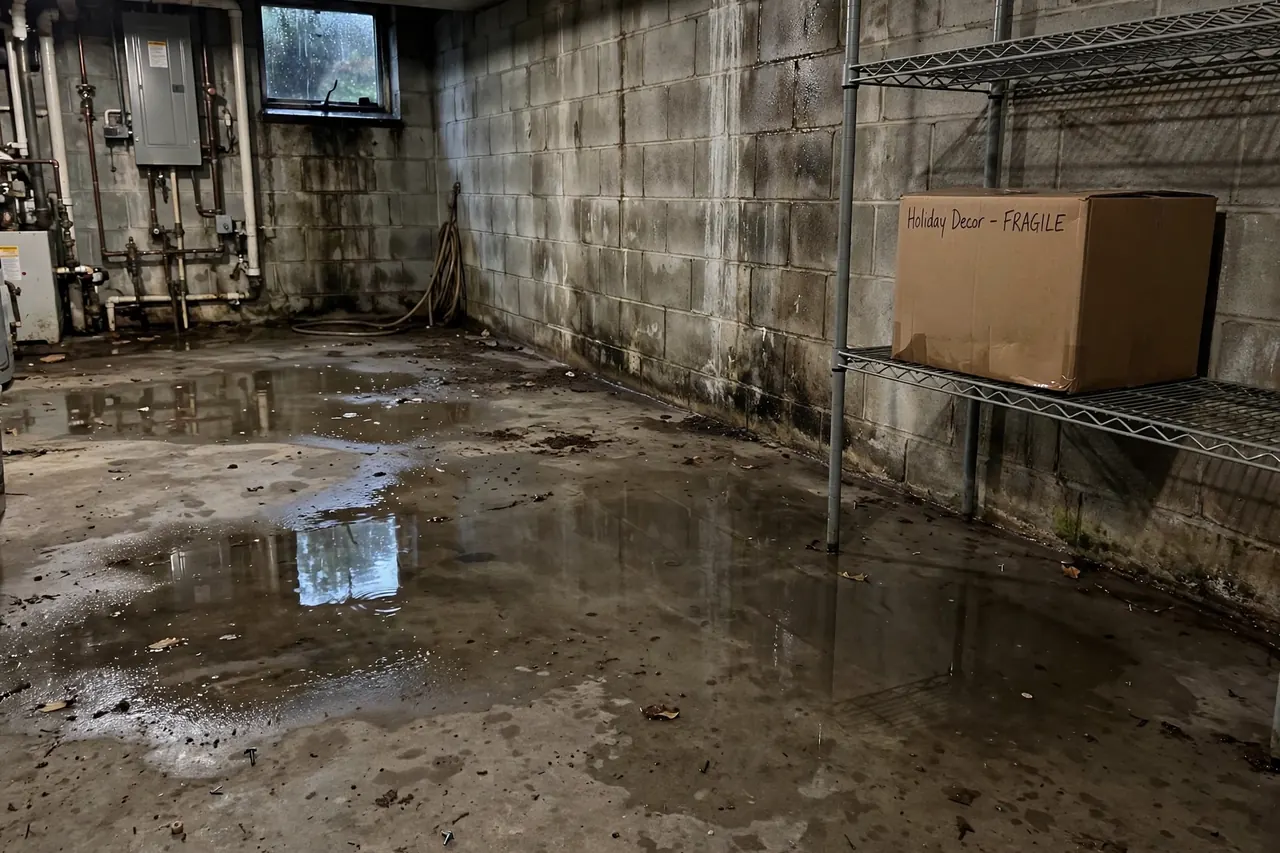 Water seeping through a basement wall in a Boardman, Ohio home